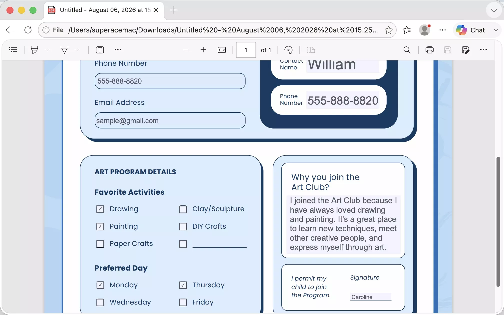 fill an interactive pdf form in microsoft edge on windows