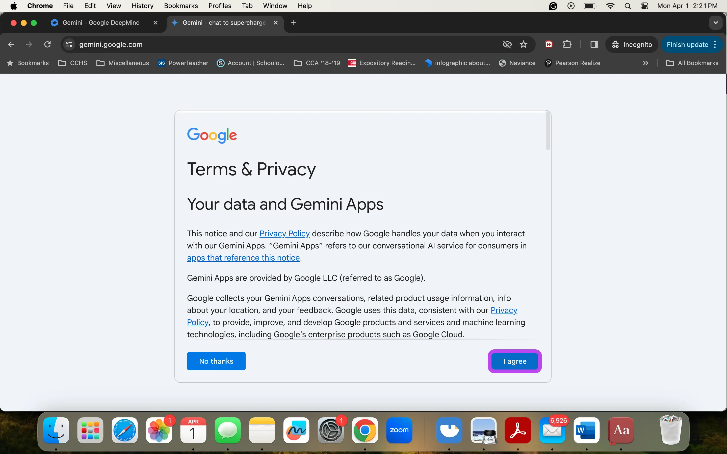 google gemini agree to terms