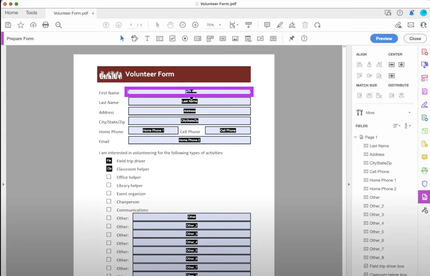 how to wrap text in pdf fillable form Add a Text Box