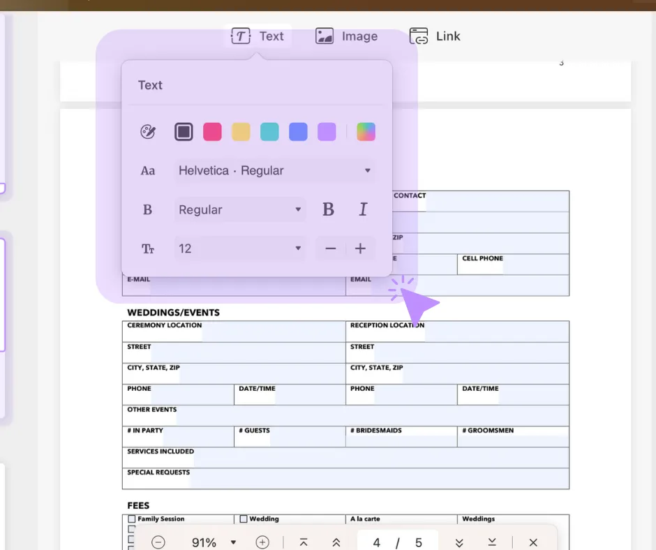 how to write on a PDF form text box