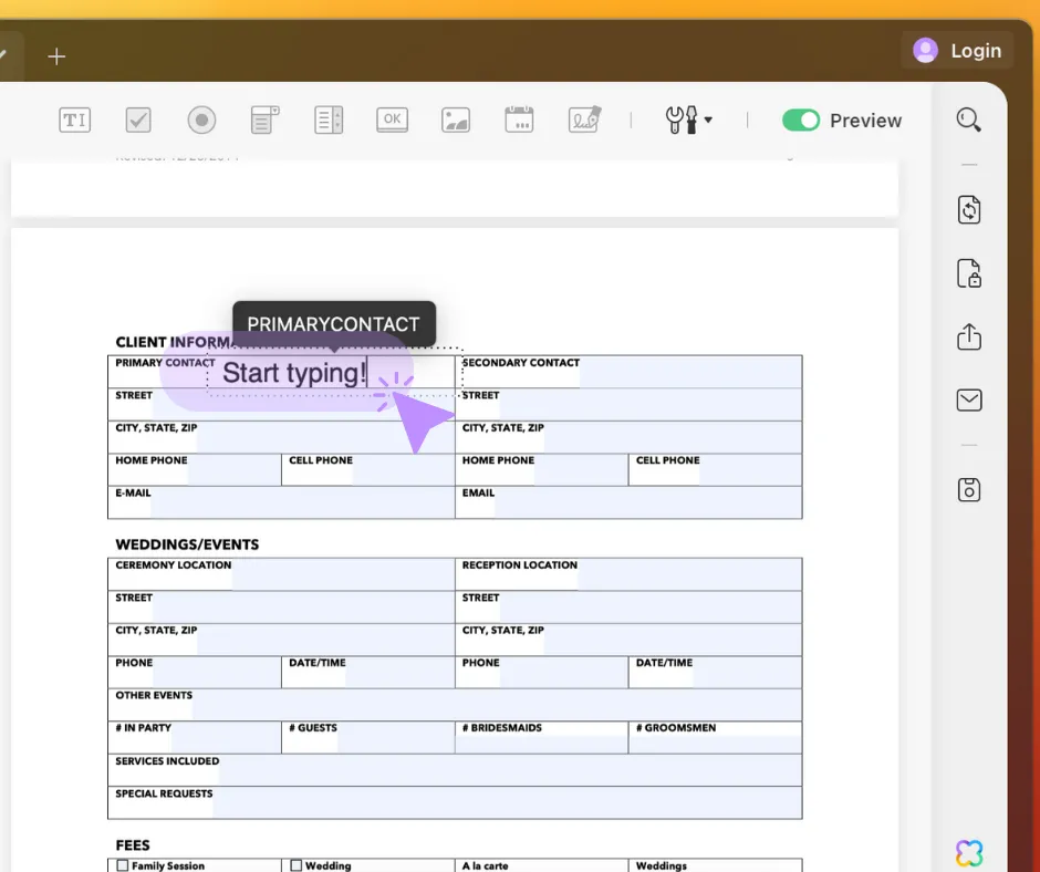 how to write on a PDF form fillable fields