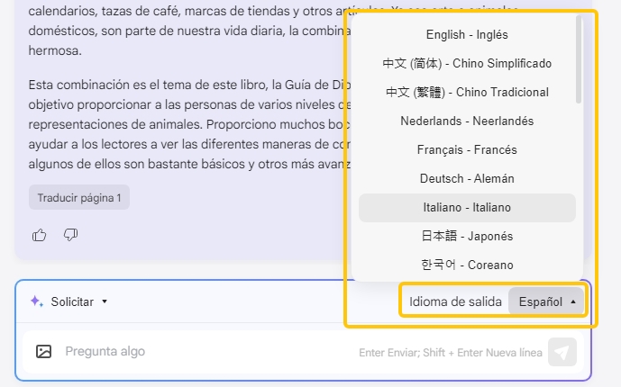 idioma de salida