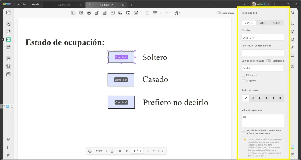 añadir checkbox en pdf