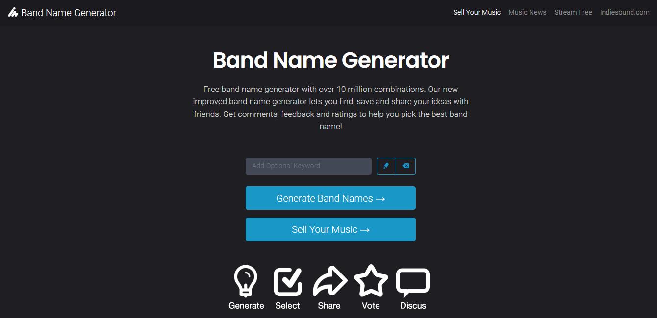 ai band name generator insert keywords of niche and get your band name