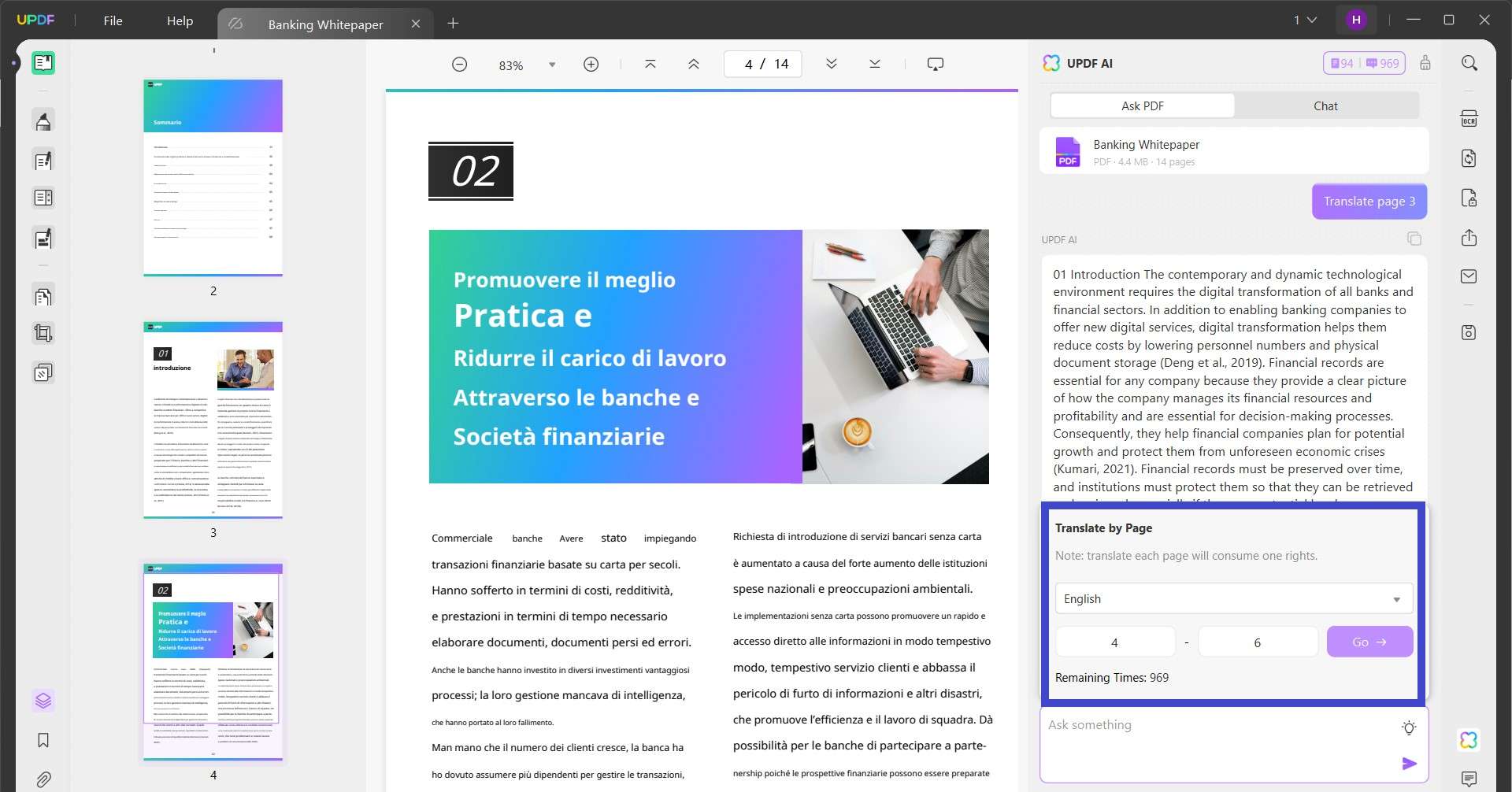 how to translate a pdf from italian to english translate by page