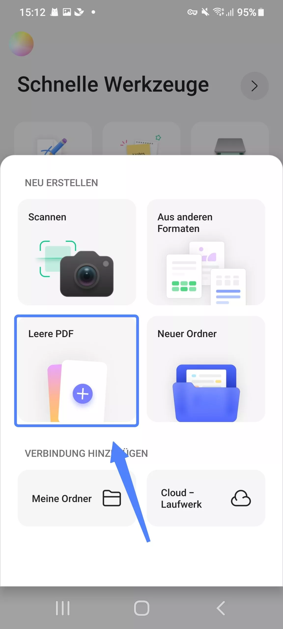 Wählen Sie „Leere PDF“ in updf für Android aus.
