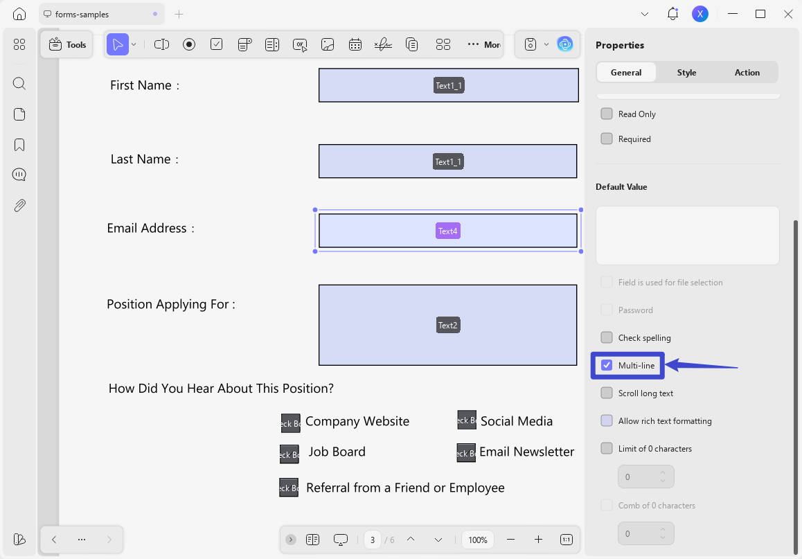 how to wrap text in pdf fillable form Properties