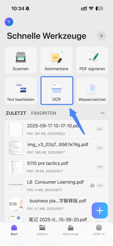 OCR-Funktion in UPDF auf dem iPhone auswählen