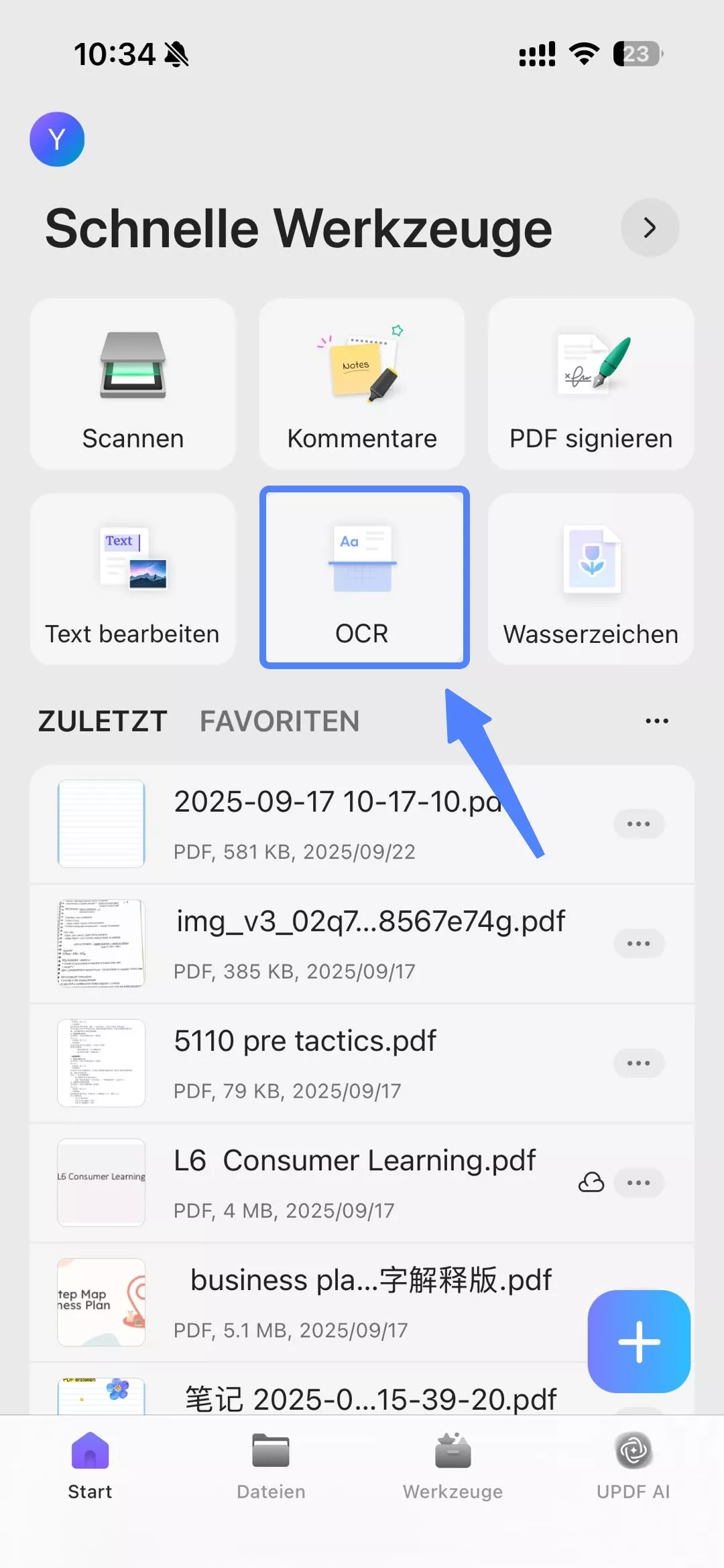 Klicken Sie unter „Schnelle Werkzeuge“ auf „OCR“
