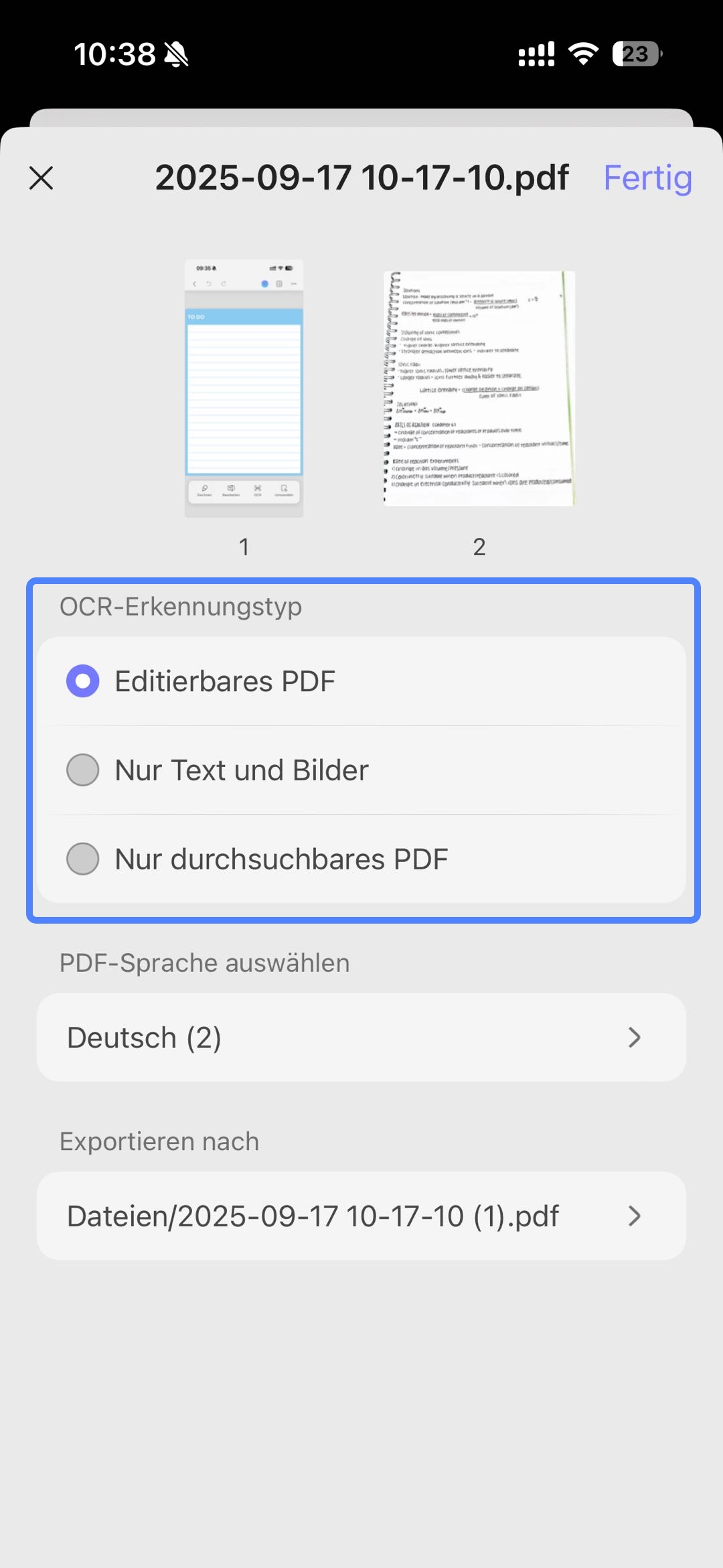 Wählen Sie unter „OCR-Erkennungstyp“