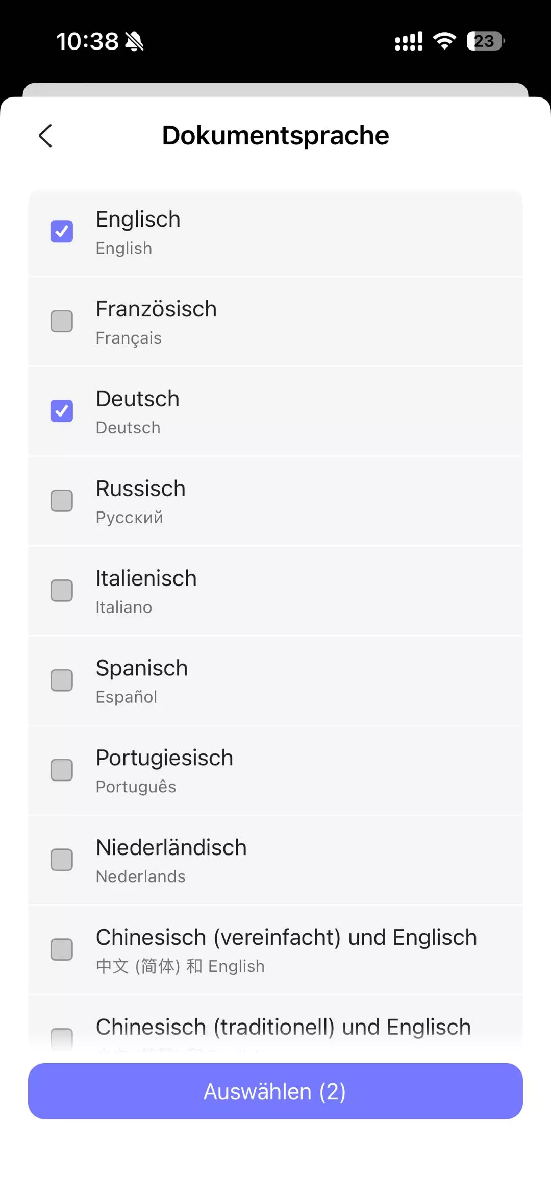 PDF-Sprache auswählen