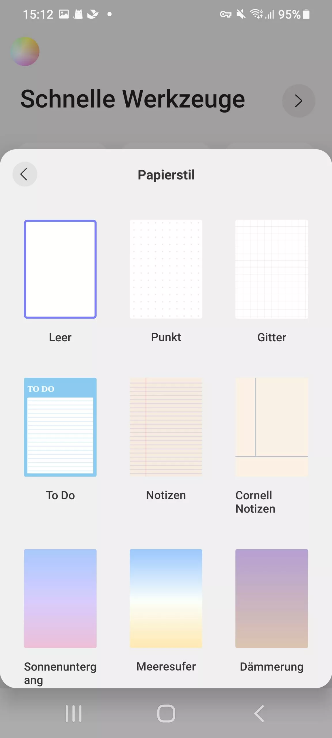 Wählen Sie den Papierstil für leere PDF-Dateien auf Android.
