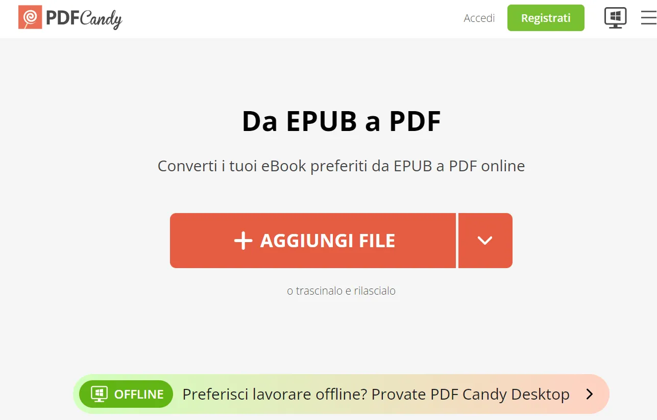 Convertire ePub in formato PDF con PDF Candy
