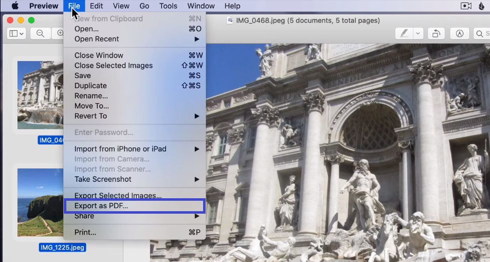 mac preview combine images into pdf Select Export as PDF under File