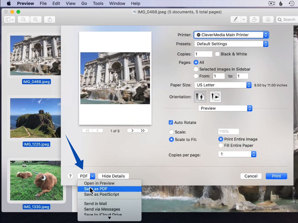 mac preview combine images into pdf Select Save as PDF