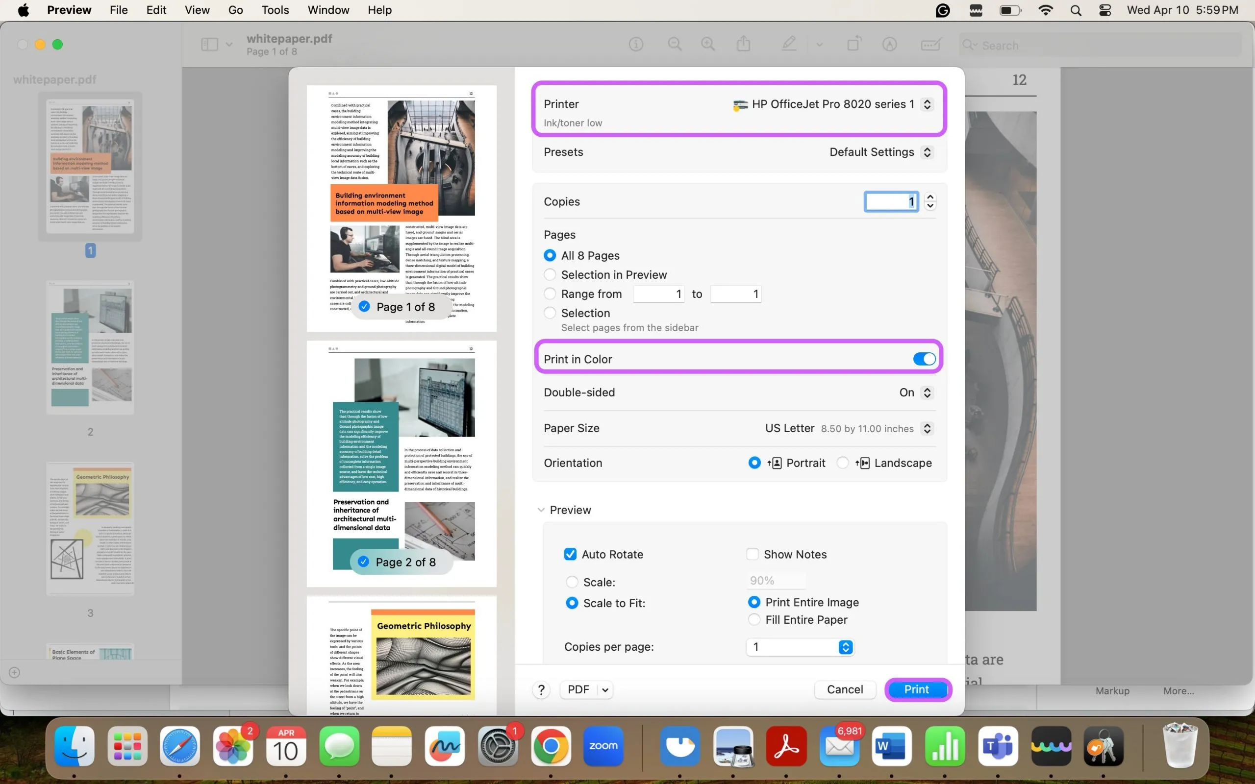 Stampare un PDF a colori anziché in bianco e nero su Mac con Anteprima