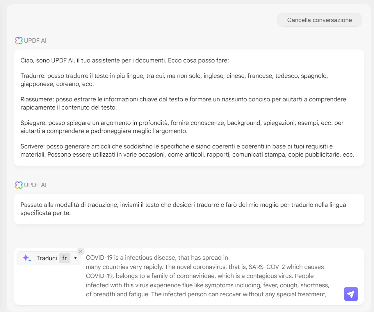 avviare conversazioni con UPDF AI Web