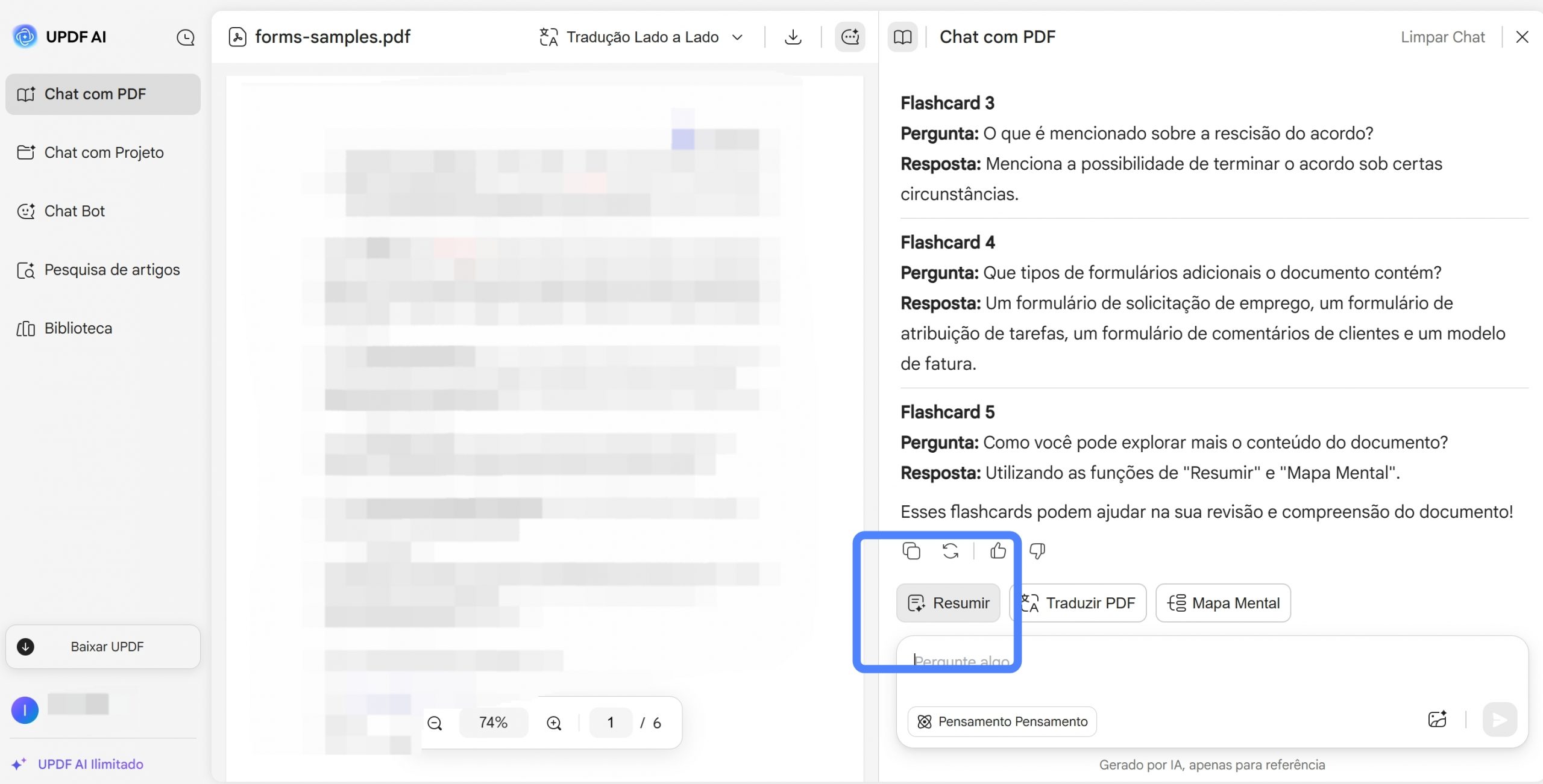 resumir pdf com updf ai
