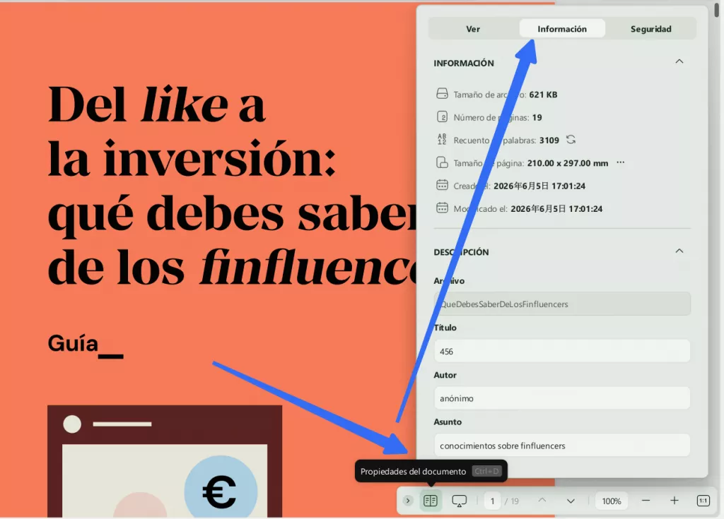 Ver los metadatos de un PDF desde Propiedades en UPDF