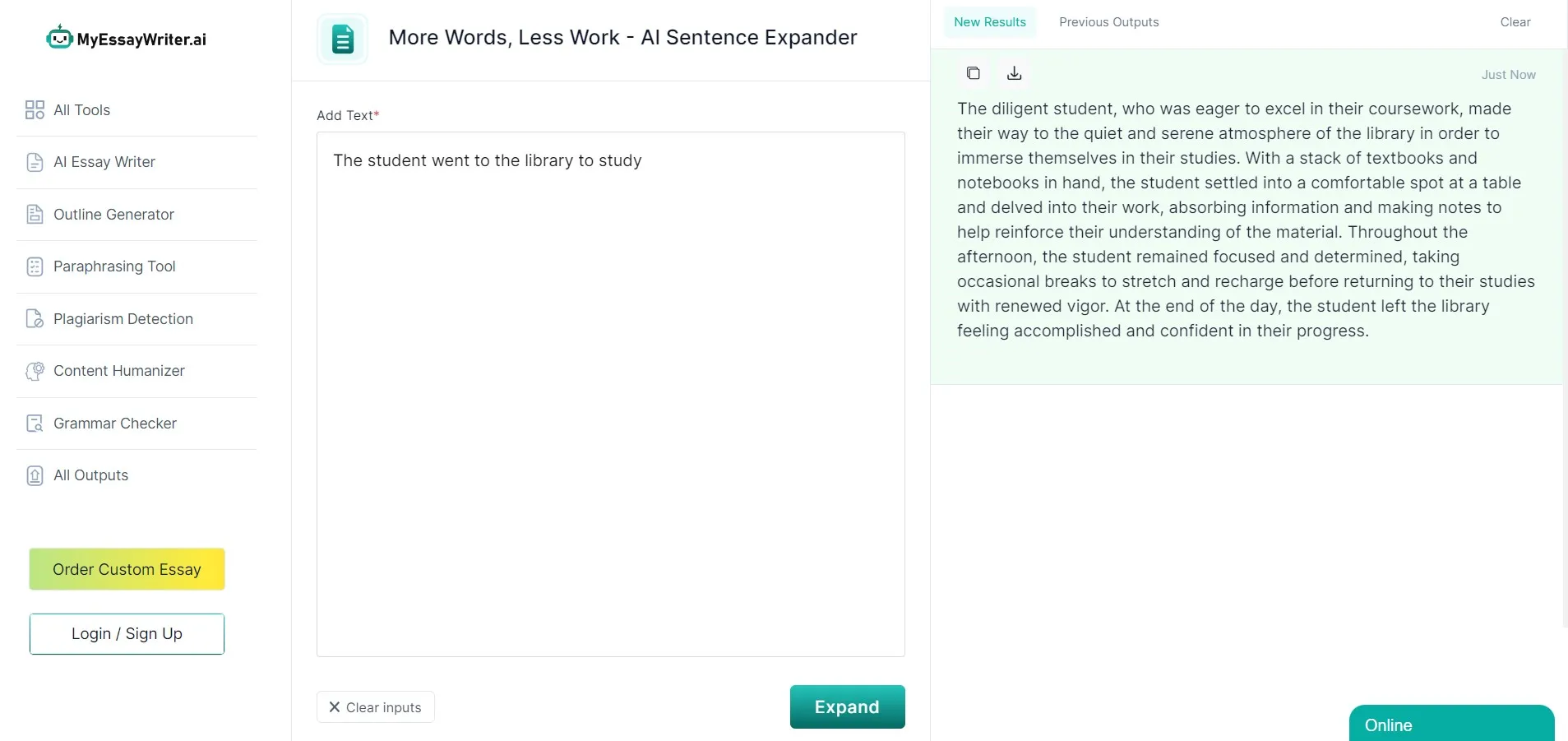 sentence expander myessaywriter ai