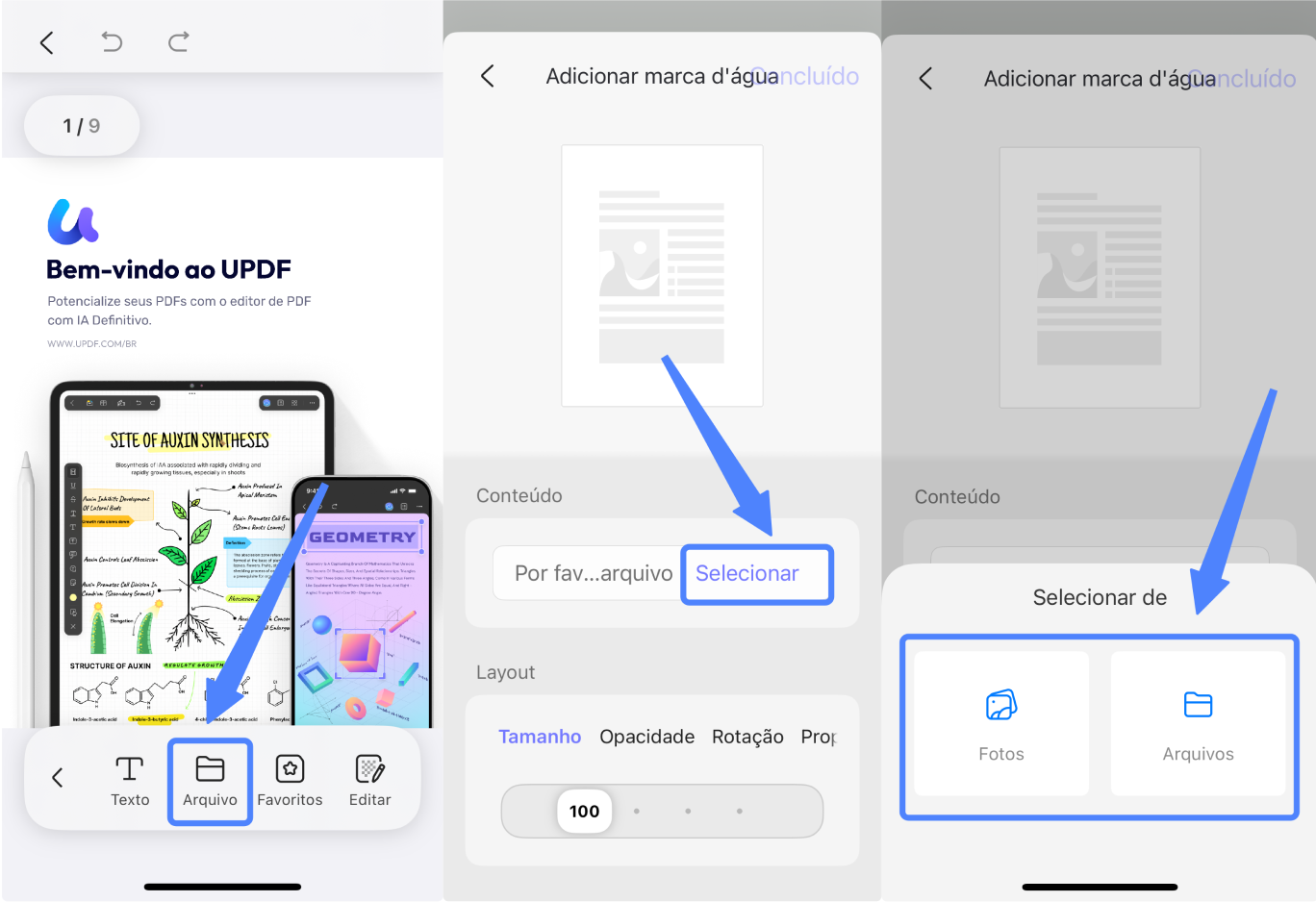 personalizar o layout e o intervalo de páginas