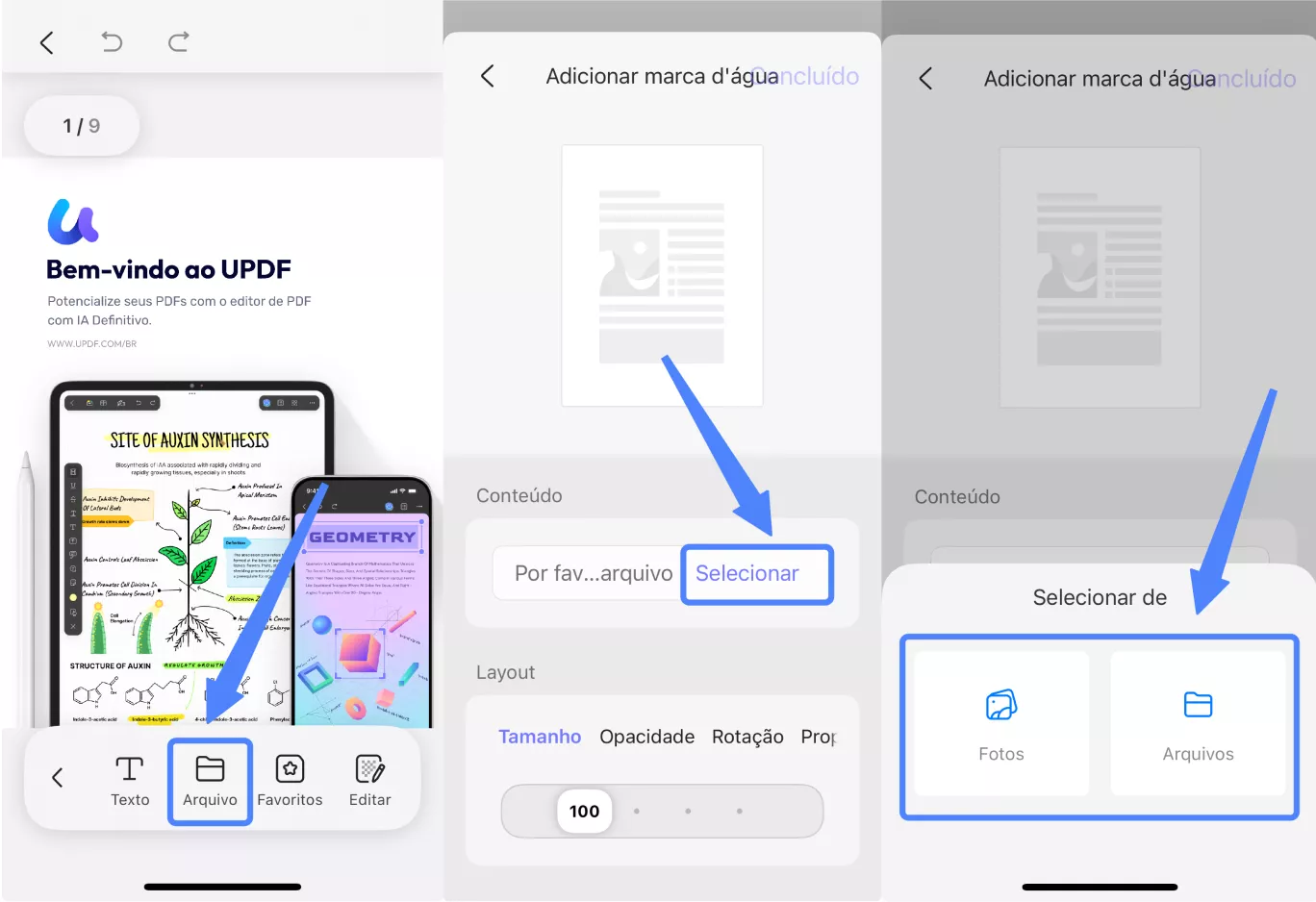 personalizar o layout e o intervalo de páginas