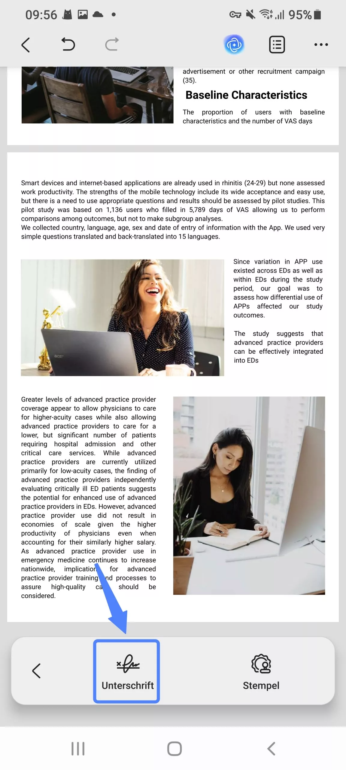 Tippen Sie im angezeigten Banner auf die Schaltfläche „Unterschrift“