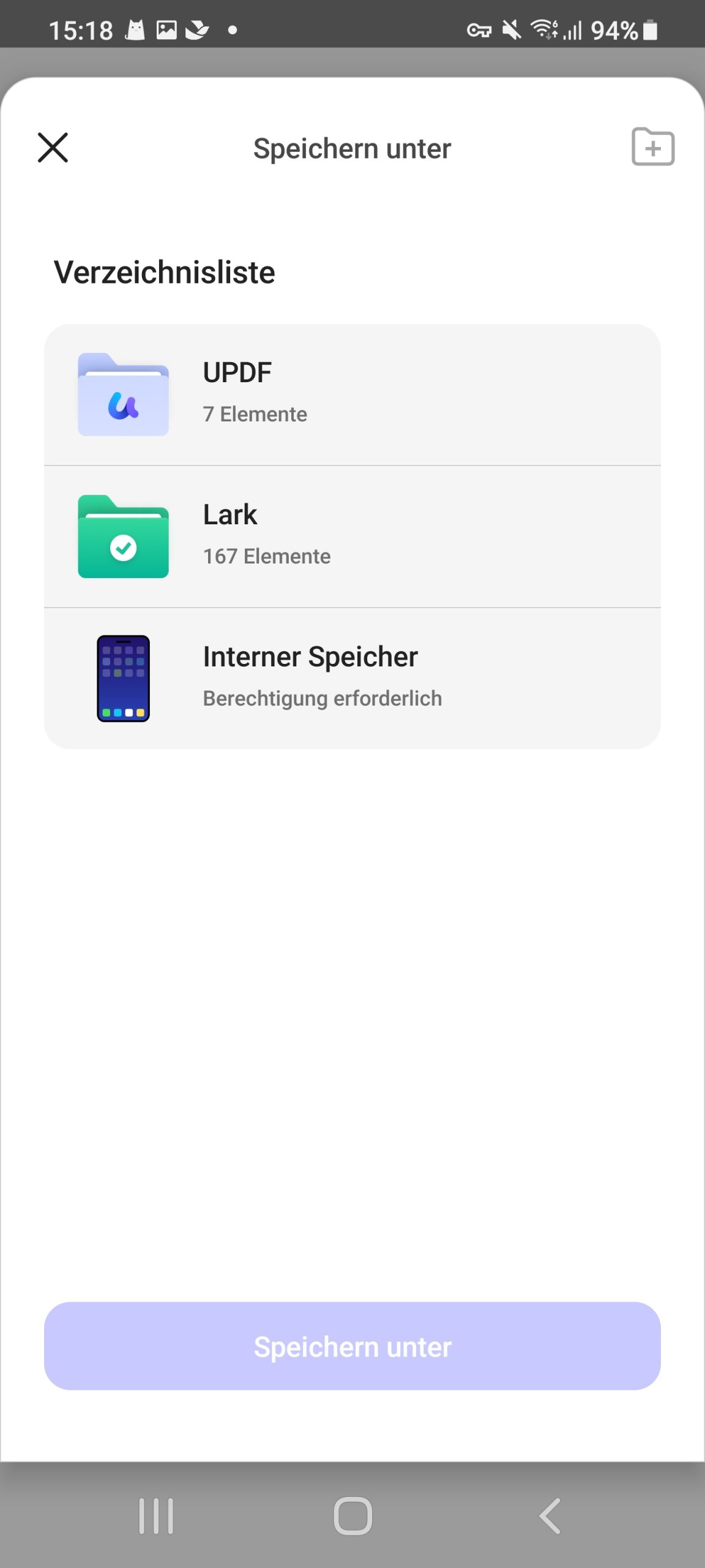Wählen Sie einen Speicherort updf android