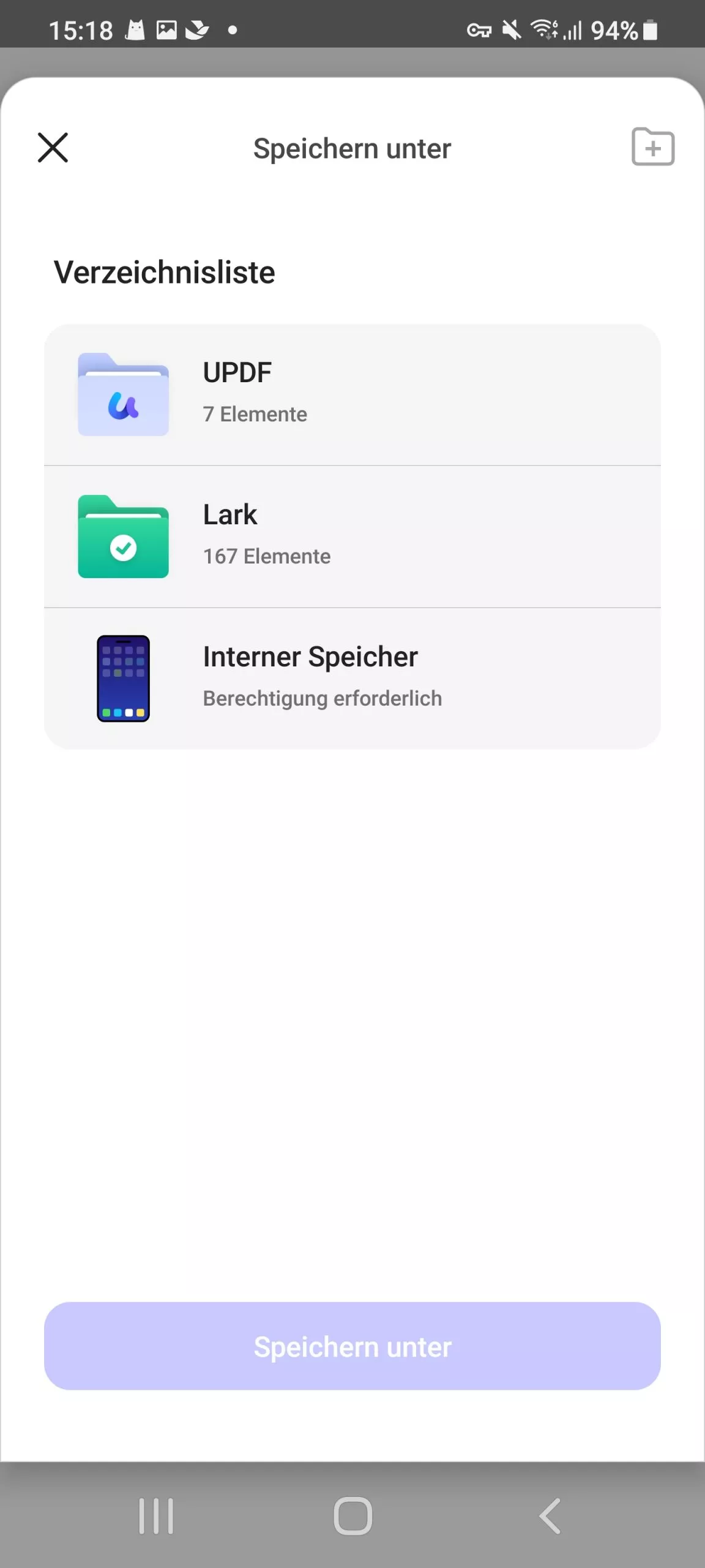 Wählen Sie einen Speicherort updf android