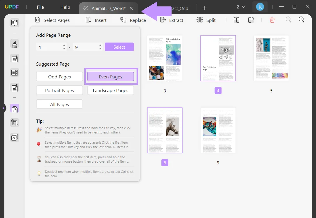 how do i split a word document into- multiple pdfs select pages