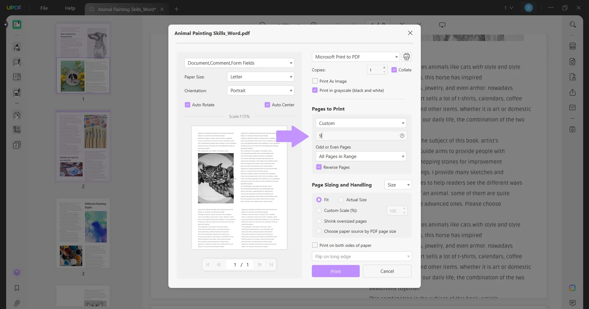 how do i split a word document into- multiple pdfs print