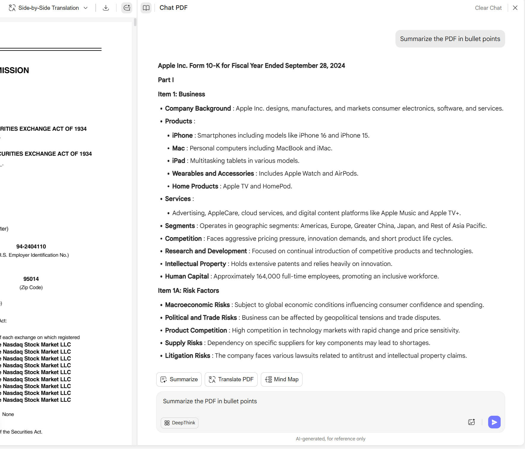 summarize into bullet points updf ai web