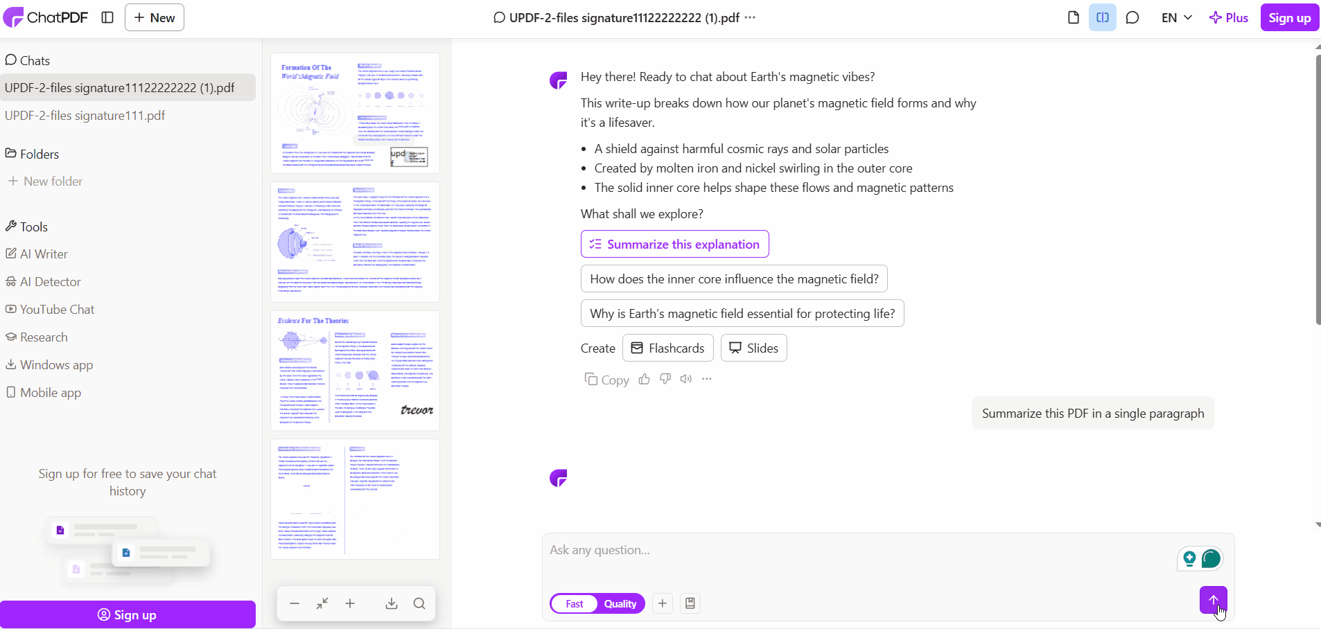 chatpdf providing concise pdf summary