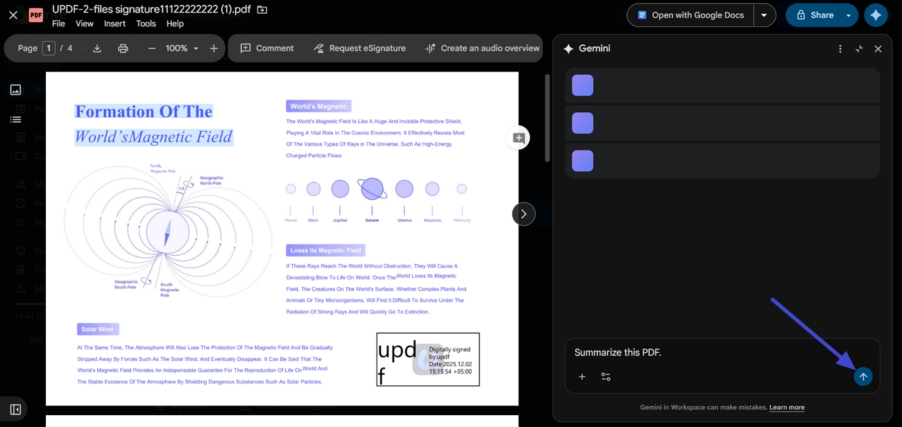 gemini google drive integrated summary