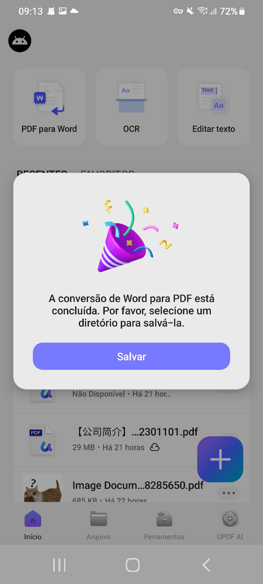 selecione os arquivos que deseja converter para pdf