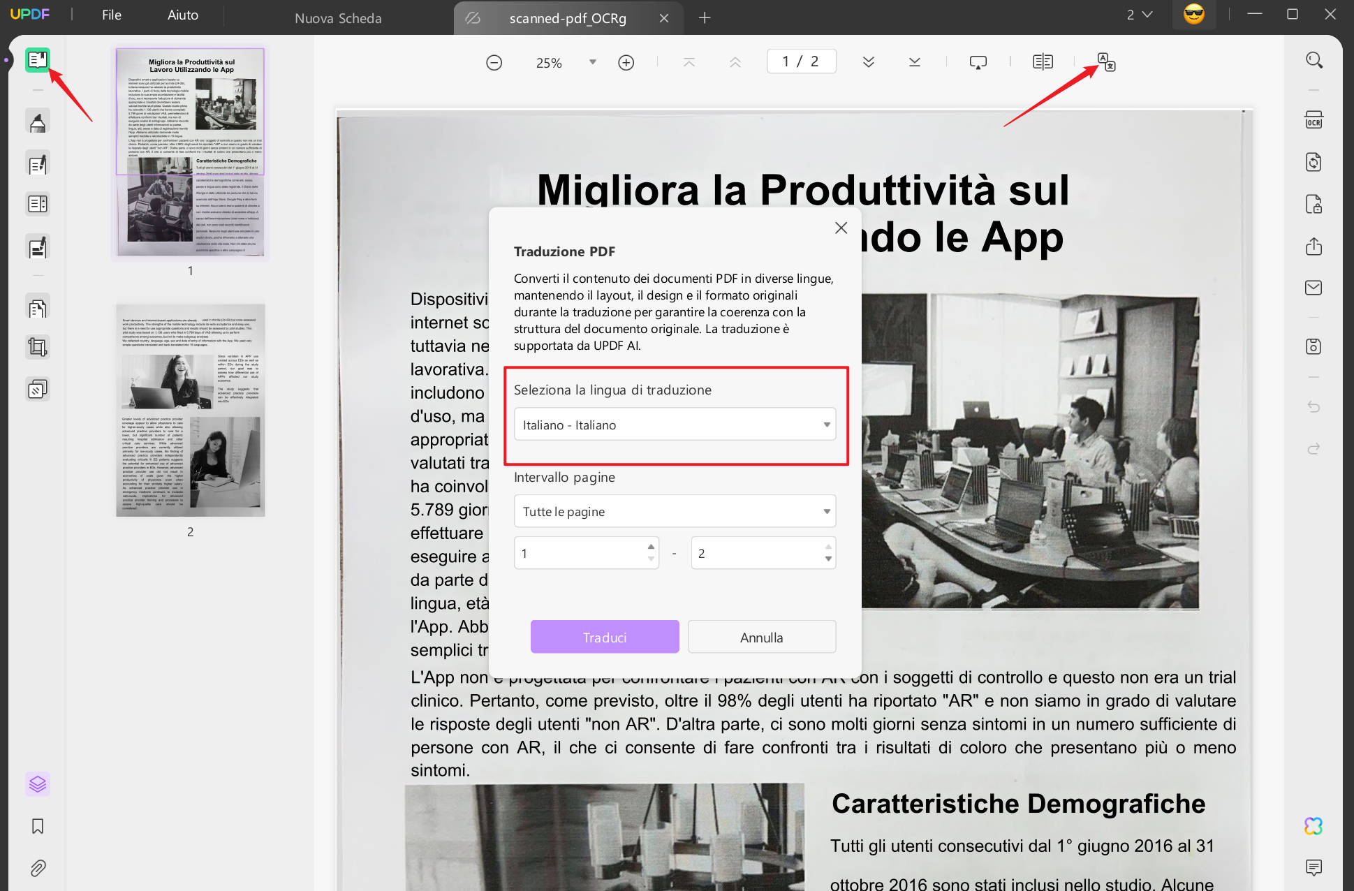 Traduci l'Intero PDF scannerizzato