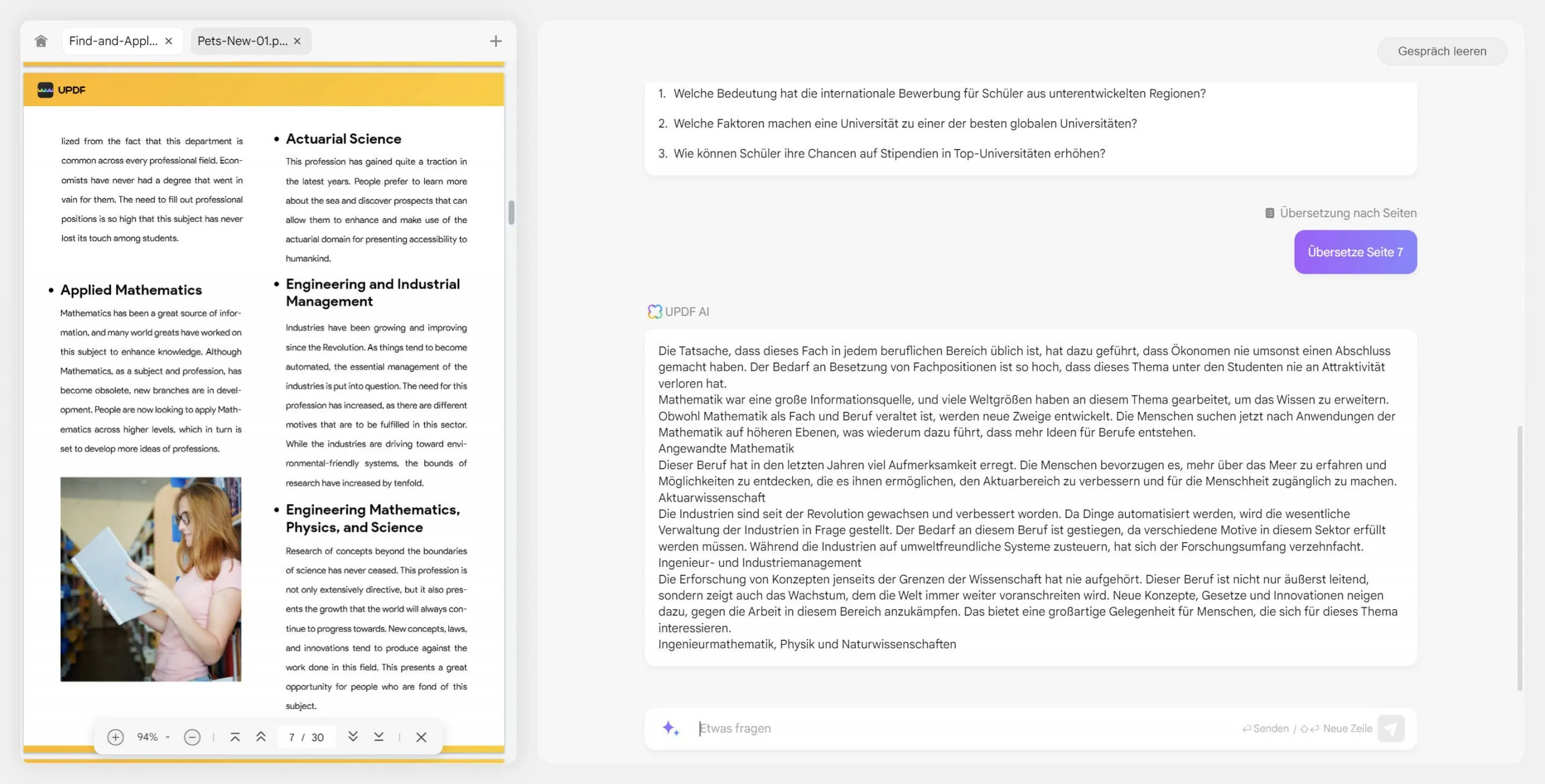 UPDF AI Web bestimmte Seite übersetzen