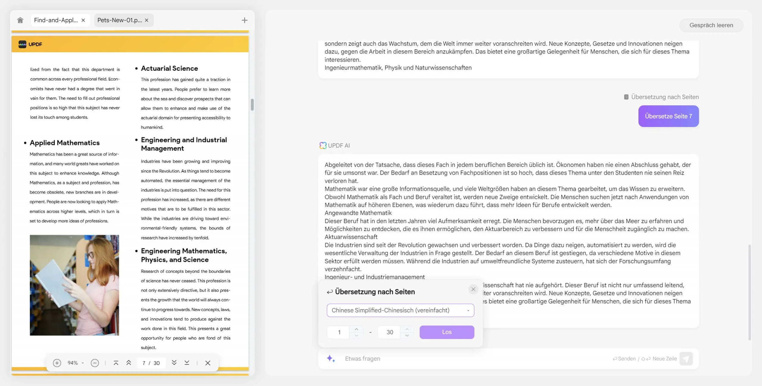 UPDF AI Web bestimmte Seite übersetzen