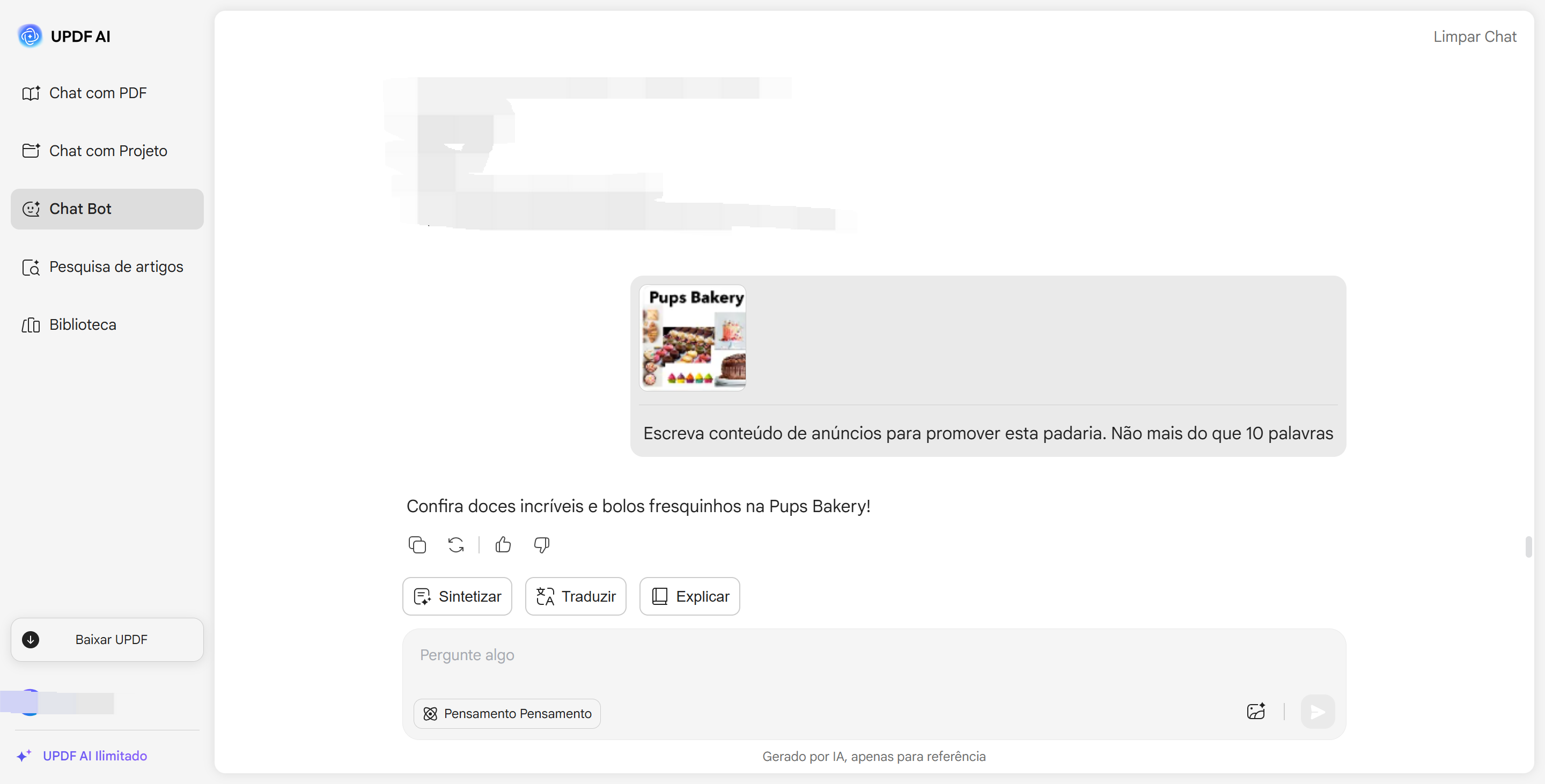 gerar conteúdo sobre a imagem
