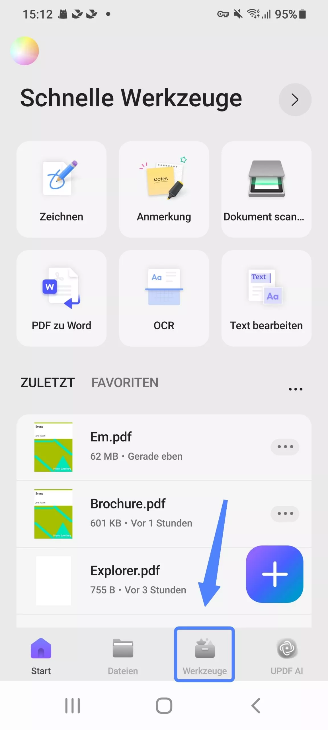  Wählen Sie das Menü „Werkzeuge“ aus.
