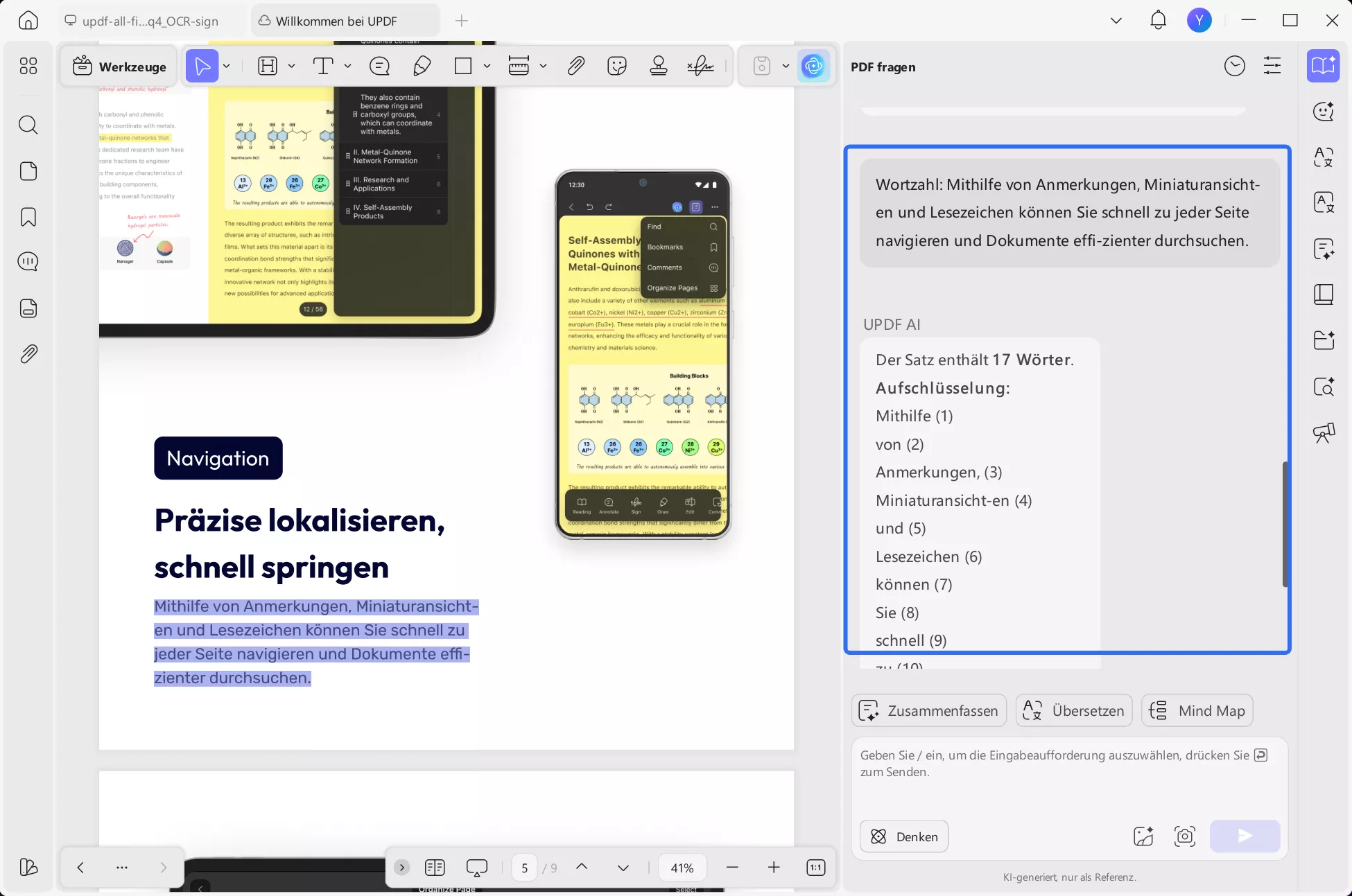 Wörter zählen in UPDF