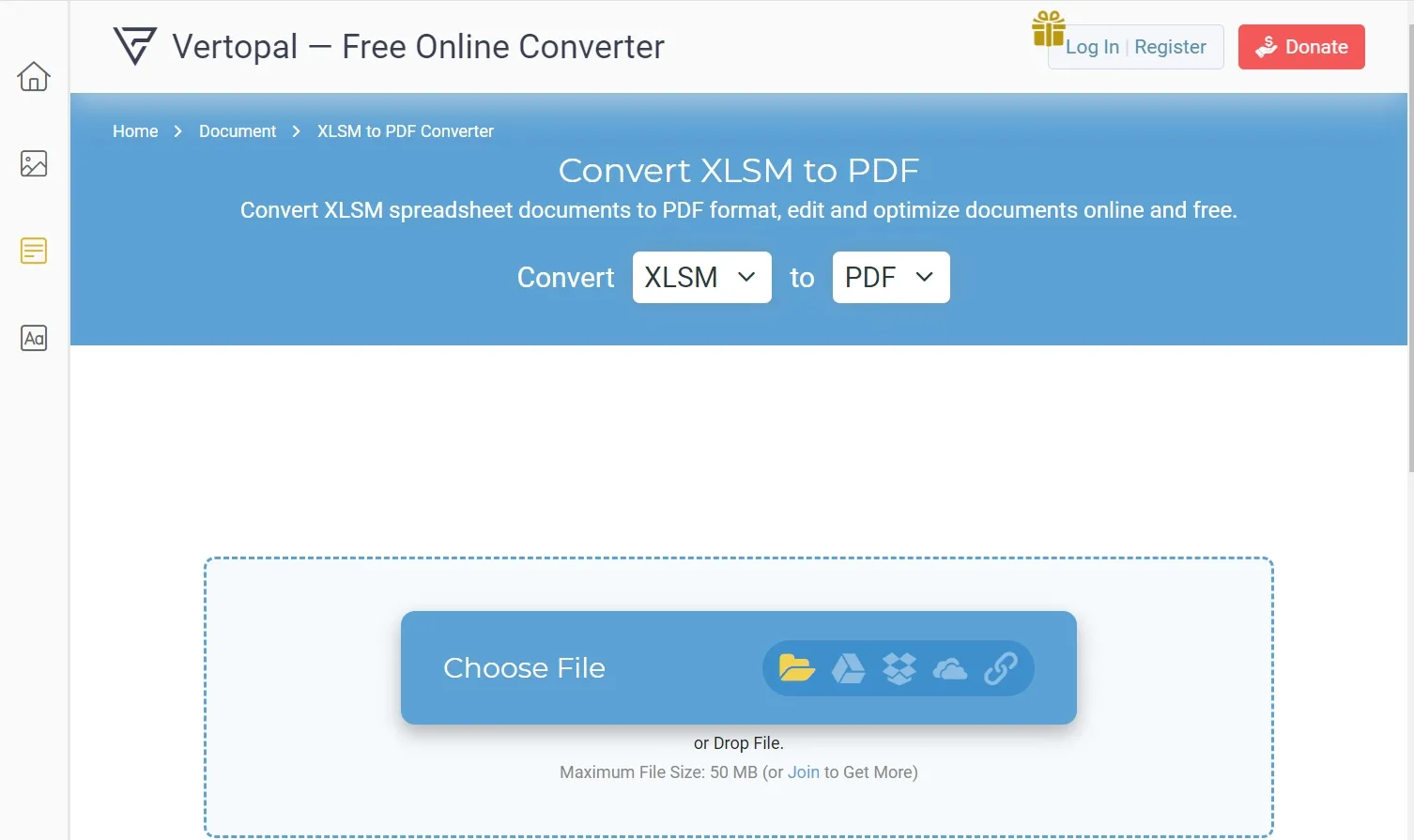 xlsm to pdf Vertopal