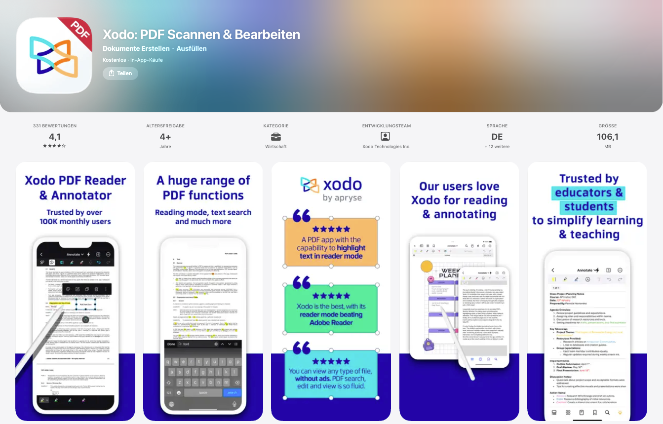 Xodo als Foto in PDF App