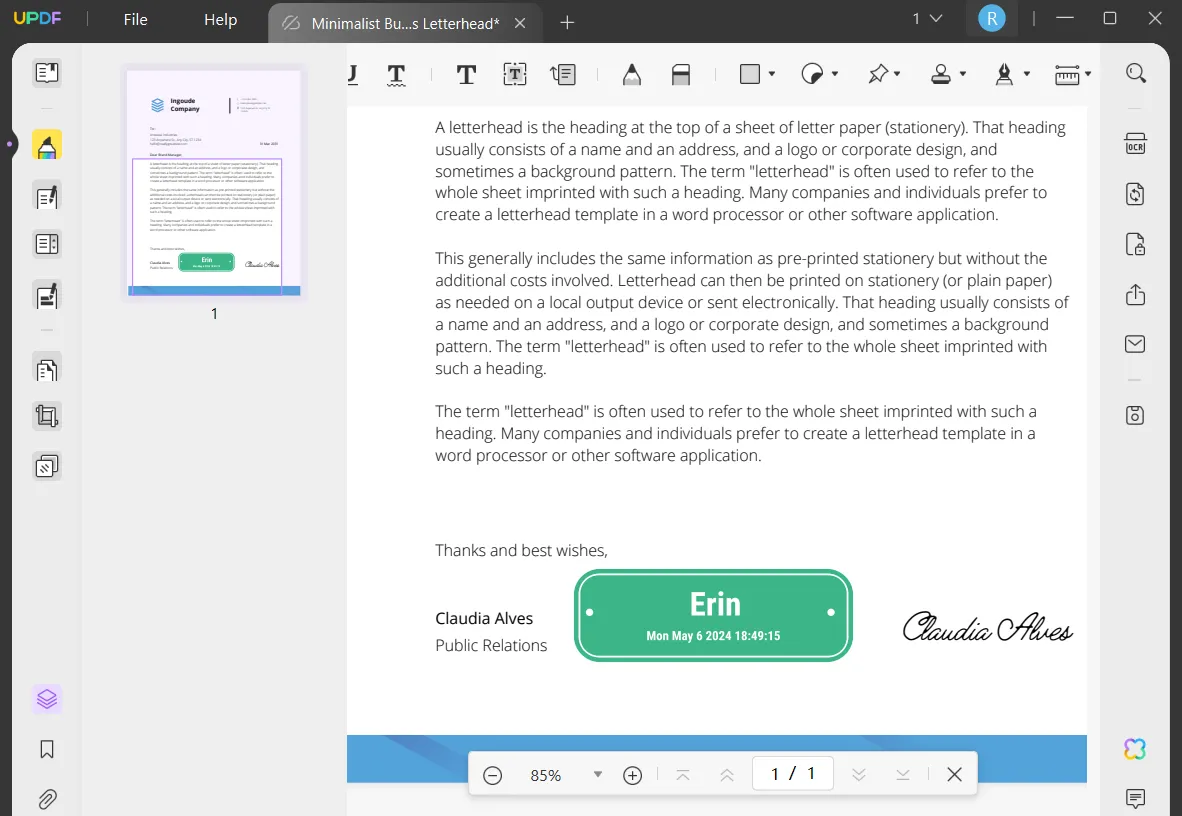 save the dynamic signature stamp in PDF with UPDF