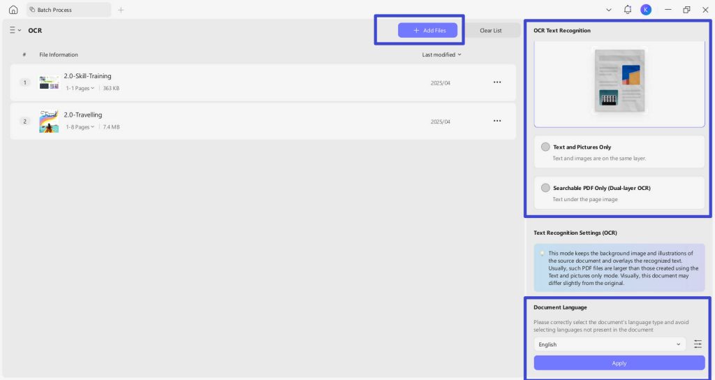 add files to batch ocr