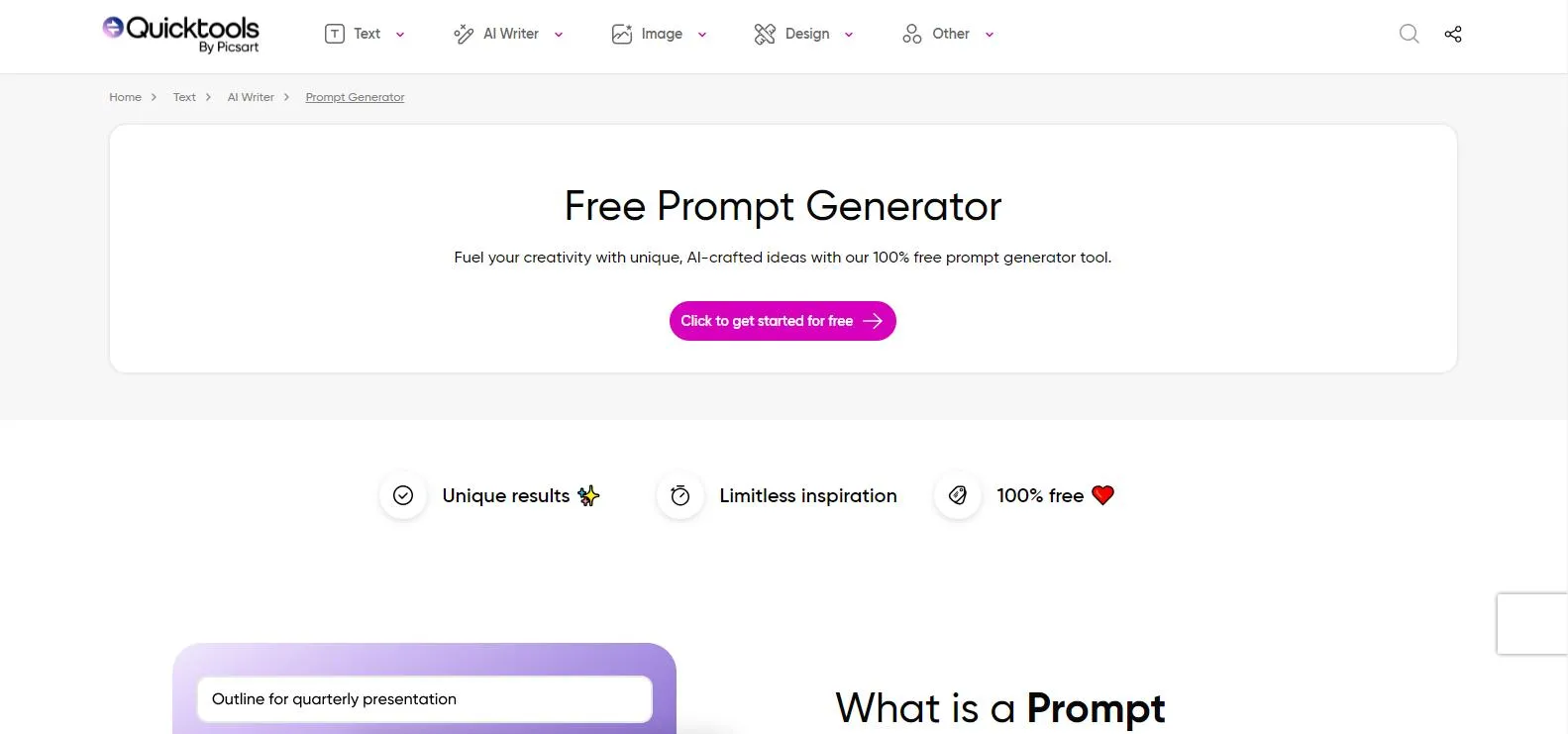 generatore di prompt ai Il sito Web Picsart