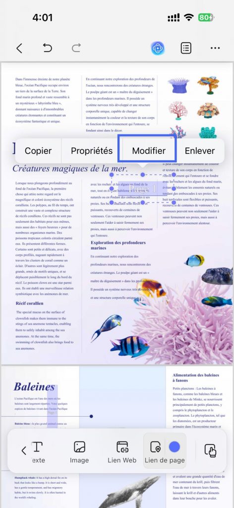 modifier le lien vers la page ios