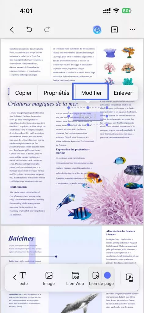 modifier le lien vers la page ios