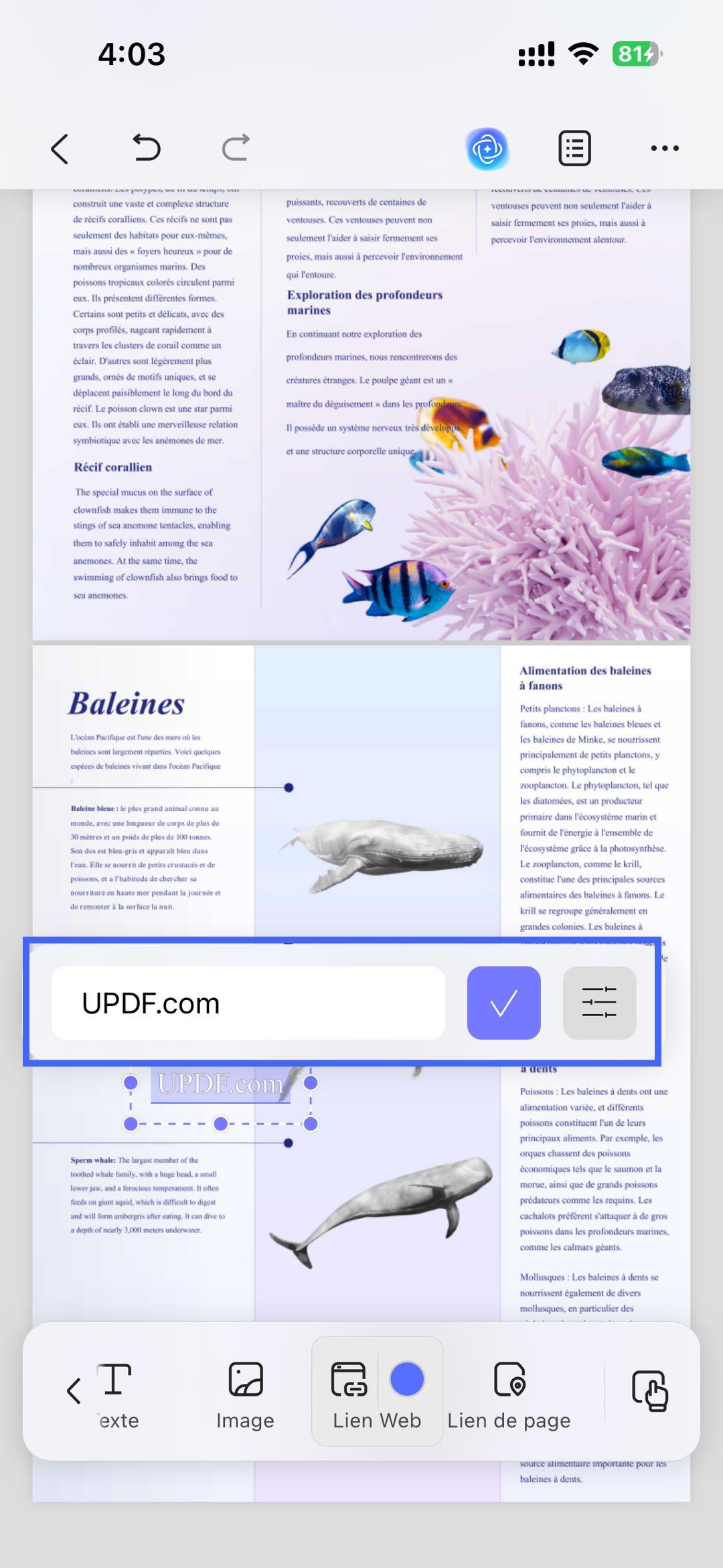 modifier le lien vers l'URL ios