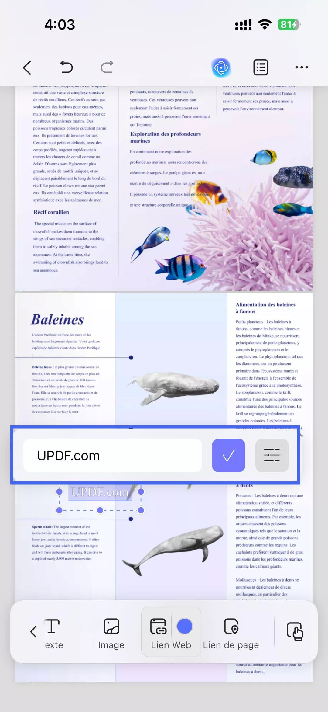 modifier le lien vers l'URL ios